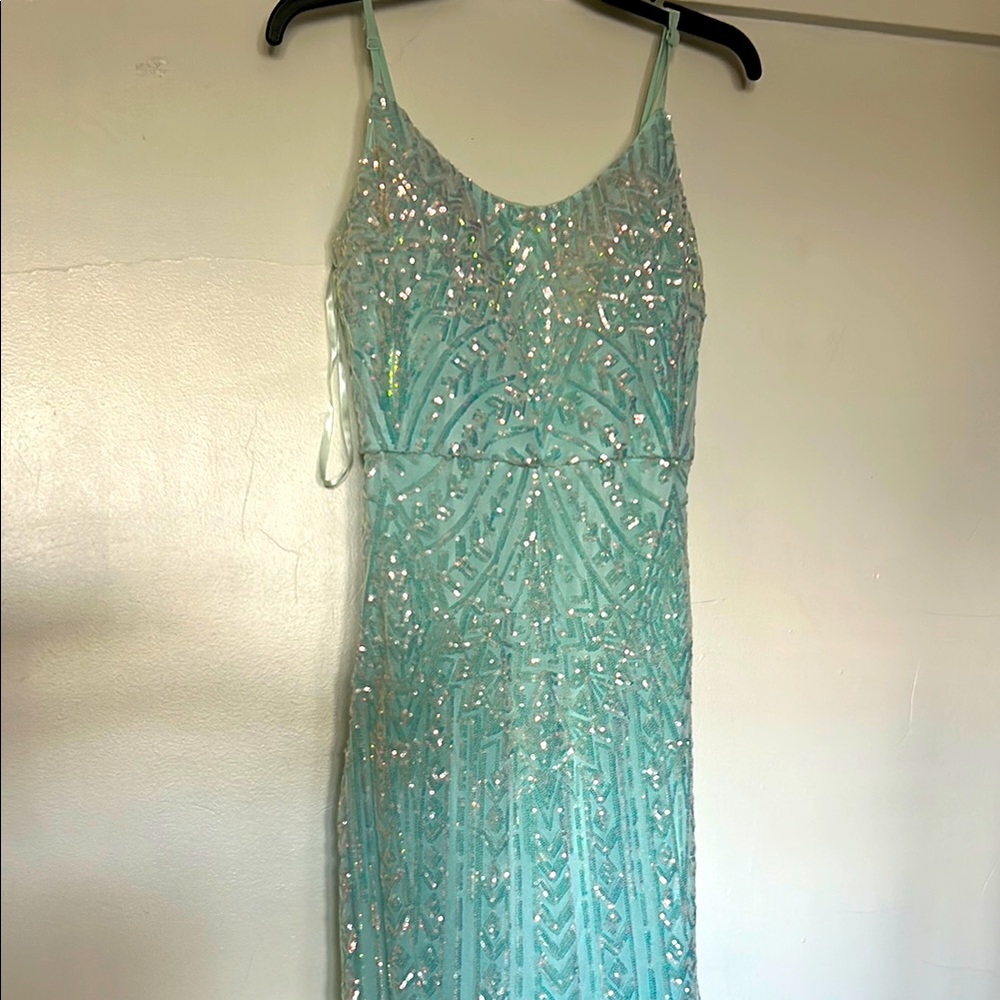Sparkle Mint Beaded Spaghetti-Strap Dress